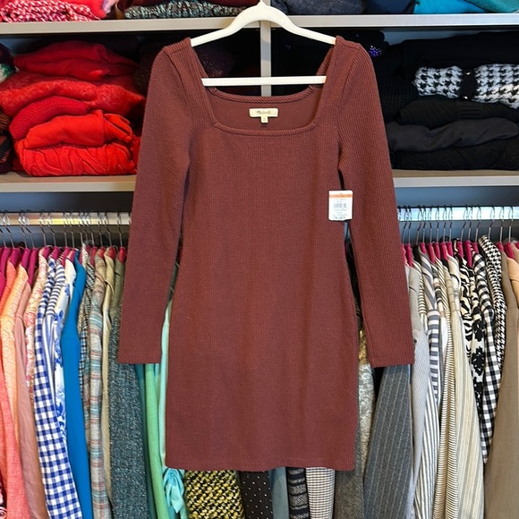 Madewell maroon long sleeve square neckline sweater dress size XS NWT - Picture 1 of 3